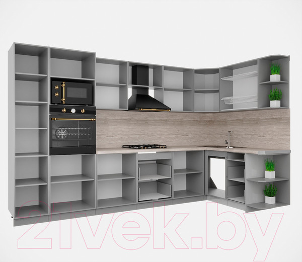 Изображение товара Кухонный гарнитур Интерлиния Мила Деко 1.68x3.4 правая (индиго/индиго/опал светлый)