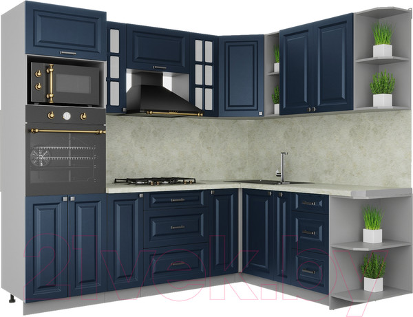 Изображение товара Кухонный гарнитур Интерлиния Мила Деко 1.88x2.4 правая (индиго/индиго/опал светлый)