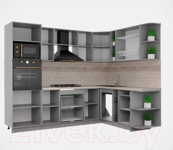 Изображение товара Кухонный гарнитур Интерлиния Мила Деко 1.88x2.6 правая (индиго/индиго/опал светлый)
