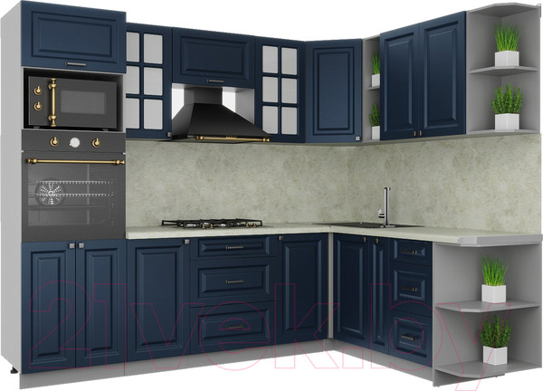 Изображение товара Кухонный гарнитур Интерлиния Мила Деко 1.88x2.6 правая (индиго/индиго/опал светлый)