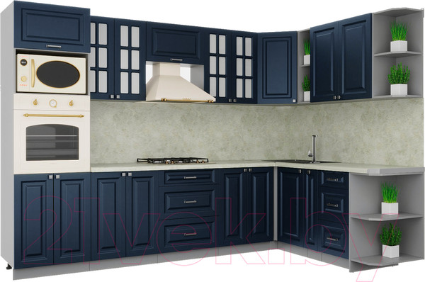 Изображение товара Кухонный гарнитур Интерлиния Мила Деко 1.88x3.0 правая (индиго/индиго/опал светлый)