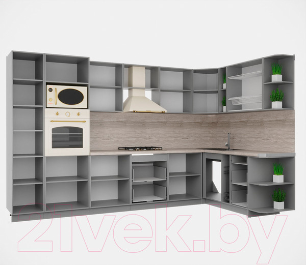 Изображение товара Кухонный гарнитур Интерлиния Мила Деко 1.88x3.4 правая (индиго/индиго/опал светлый)