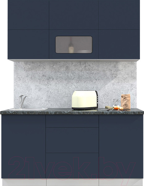 Изображение товара Кухонный гарнитур Интерлиния Мила Матте 1.6 А (индиго/индиго глянец/кастилло темный)