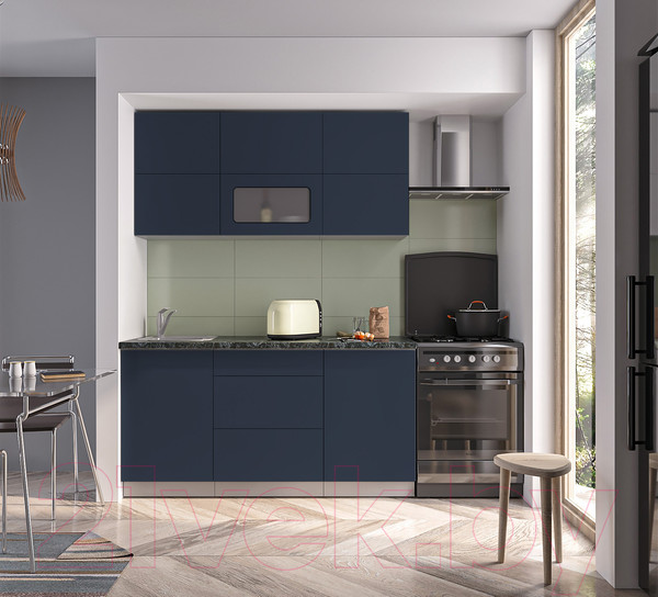 Изображение товара Кухонный гарнитур Интерлиния Мила Матте 1.6 А (индиго/индиго глянец/кастилло темный)