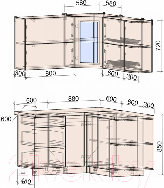 Изображение товара Кухонный гарнитур Интерлиния Мила Матте 1.5x1.4 А правая (индиго/индиго глянец/кастилло темный)