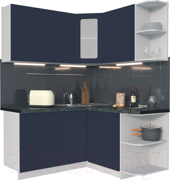 Изображение товара Кухонный гарнитур Интерлиния Мила Матте 1.5x1.6 А правая (индиго/индиго глянец/кастилло темный)