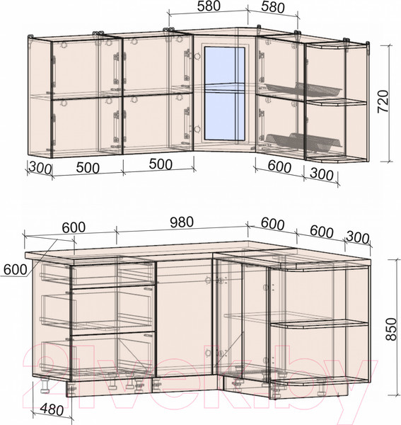 Изображение товара Кухонный гарнитур Интерлиния Мила Матте 1.5x1.6 А правая (индиго/индиго глянец/кастилло темный)