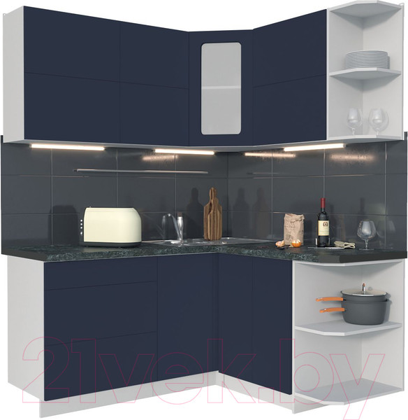 Изображение товара Кухонный гарнитур Интерлиния Мила Матте 1.5x1.7 А правая (индиго/индиго глянец/кастилло темный)