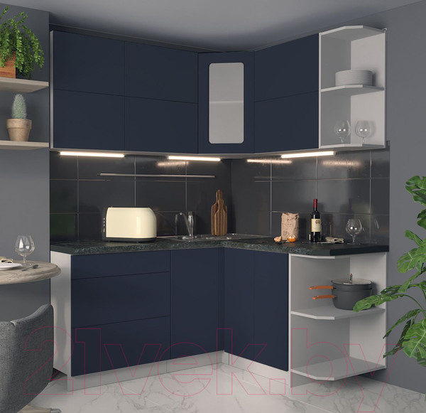 Изображение товара Кухонный гарнитур Интерлиния Мила Матте 1.5x1.7 А правая (индиго/индиго глянец/кастилло темный)