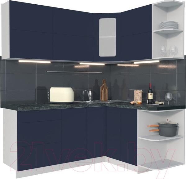 Изображение товара Кухонный гарнитур Интерлиния Мила Матте 1.5x1.9 А правая (индиго/индиго глянец/кастилло темный)