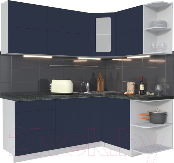 Изображение товара Кухонный гарнитур Интерлиния Мила Матте 1.5x2.0 А правая (индиго/индиго глянец/кастилло темный)
