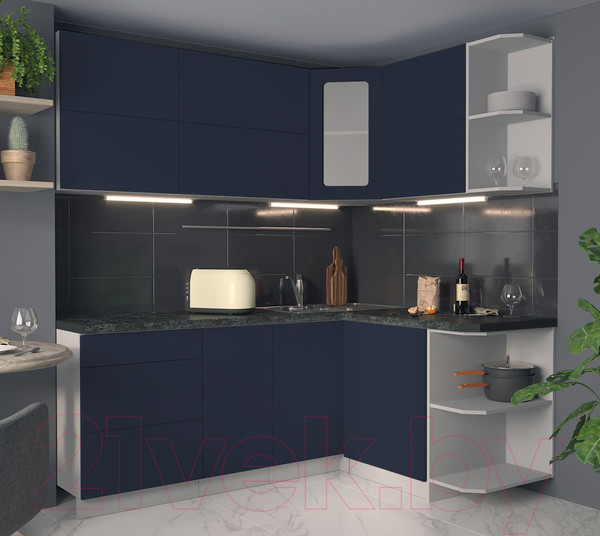 Изображение товара Кухонный гарнитур Интерлиния Мила Матте 1.5x2.0 А правая (индиго/индиго глянец/кастилло темный)