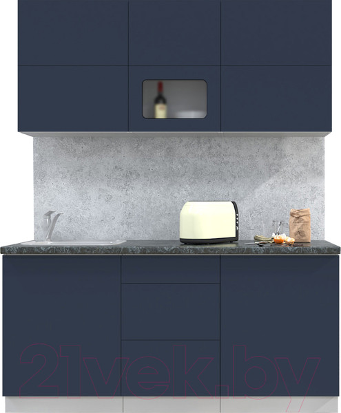 Изображение товара Кухонный гарнитур Интерлиния Мила Матте 1.7 А (индиго/индиго глянец/кастилло темный)