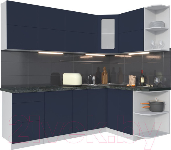 Изображение товара Кухонный гарнитур Интерлиния Мила Матте 1.5x2.3 А правая (индиго/индиго глянец/кастилло темный)