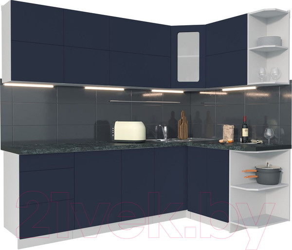 Изображение товара Кухонный гарнитур Интерлиния Мила Матте 1.5x2.4 А правая (индиго/индиго глянец/кастилло темный)