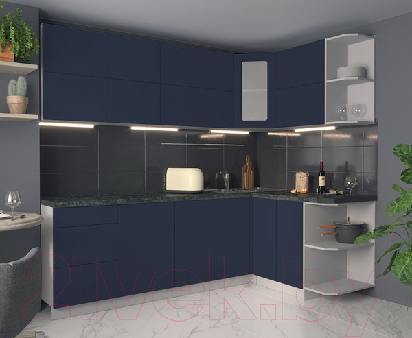 Изображение товара Кухонный гарнитур Интерлиния Мила Матте 1.5x2.4 А правая (индиго/индиго глянец/кастилло темный)
