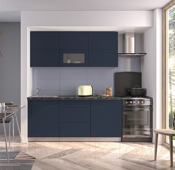 Изображение товара Кухонный гарнитур Интерлиния Мила Матте 1.8 А (индиго/индиго глянец/кастилло темный)