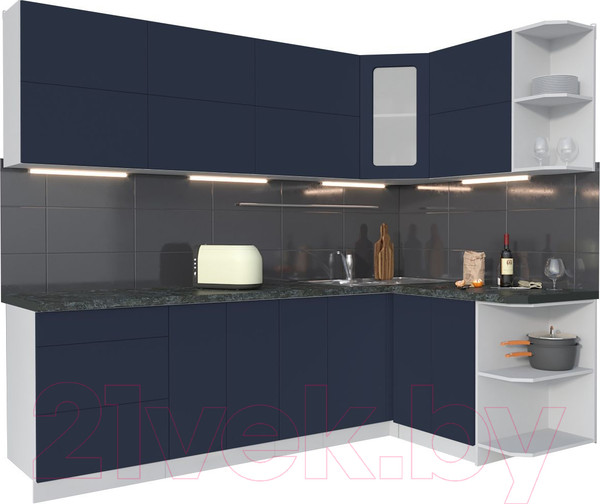 Изображение товара Кухонный гарнитур Интерлиния Мила Матте 1.5x2.5 А правая (индиго/индиго глянец/кастилло темный)