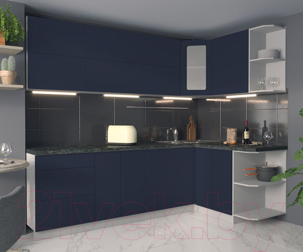 Изображение товара Кухонный гарнитур Интерлиния Мила Матте 1.5x2.5 А правая (индиго/индиго глянец/кастилло темный)