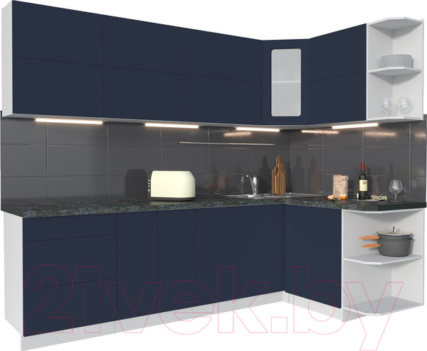 Изображение товара Кухонный гарнитур Интерлиния Мила Матте 1.5x2.6 А правая (индиго/индиго глянец/кастилло темный)
