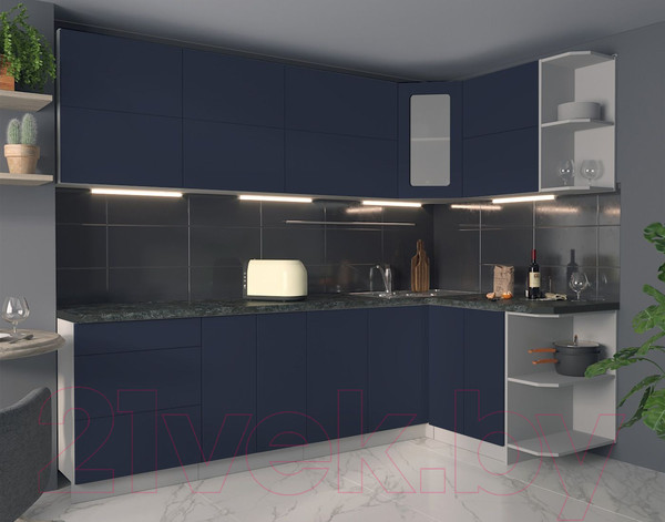 Изображение товара Кухонный гарнитур Интерлиния Мила Матте 1.5x2.6 А правая (индиго/индиго глянец/кастилло темный)