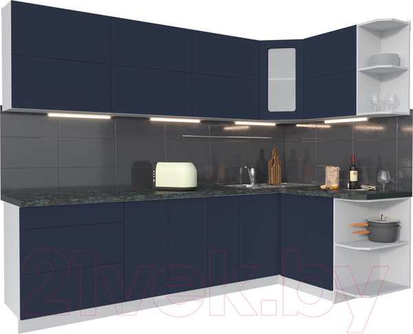Изображение товара Кухонный гарнитур Интерлиния Мила Матте 1.5x2.7 А правая (индиго/индиго глянец/кастилло темный)