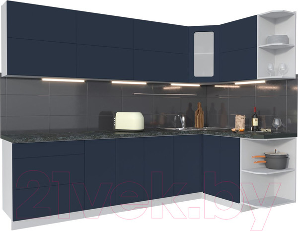Изображение товара Кухонный гарнитур Интерлиния Мила Матте 1.5x2.8 А правая (индиго/индиго глянец/кастилло темный)