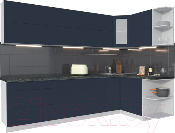 Изображение товара Кухонный гарнитур Интерлиния Мила Матте 1.5x2.9 А правая (индиго/индиго глянец/кастилло темный)