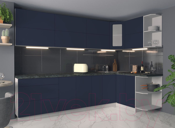 Изображение товара Кухонный гарнитур Интерлиния Мила Матте 1.5x2.9 А правая (индиго/индиго глянец/кастилло темный)