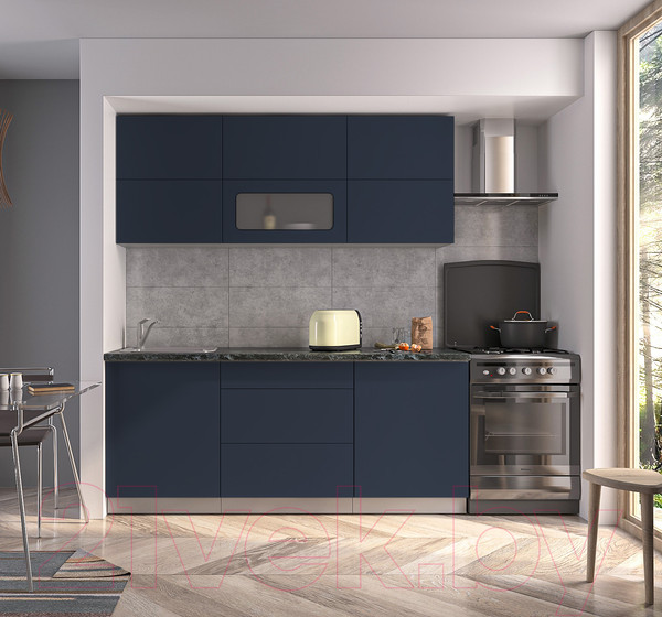 Изображение товара Кухонный гарнитур Интерлиния Мила Матте 1.9 А (индиго/индиго глянец/кастилло темный)