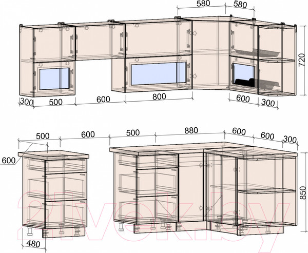Изображение товара Кухонный гарнитур Интерлиния Мила Матте 1.5x2.5 Б правая (индиго/индиго глянец/кастилло темный)