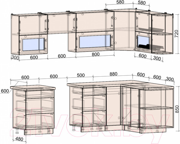 Изображение товара Кухонный гарнитур Интерлиния Мила Матте 1.5x2.6 Б правая (индиго/индиго глянец/кастилло темный)