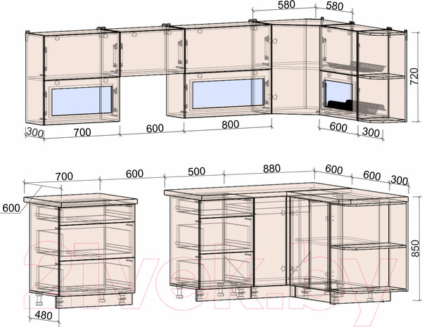 Изображение товара Кухонный гарнитур Интерлиния Мила Матте 1.5x2.7 Б правая (индиго/индиго глянец/кастилло темный)
