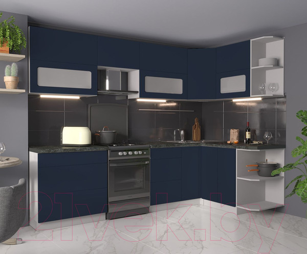 Изображение товара Кухонный гарнитур Интерлиния Мила Матте 1.5x2.8 Б правая (индиго/индиго глянец/кастилло темный)