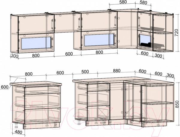 Изображение товара Кухонный гарнитур Интерлиния Мила Матте 1.5x2.8 Б правая (индиго/индиго глянец/кастилло темный)