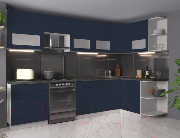 Изображение товара Кухонный гарнитур Интерлиния Мила Матте 1.5x3.1 Б правая (индиго/индиго глянец/кастилло темный)