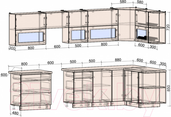 Изображение товара Кухонный гарнитур Интерлиния Мила Матте 1.5x3.3 Б правая (индиго/индиго глянец/кастилло темный)