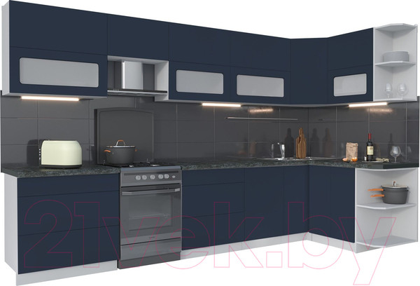 Изображение товара Кухонный гарнитур Интерлиния Мила Матте 1.5x3.5 Б правая (индиго/индиго глянец/кастилло темный)