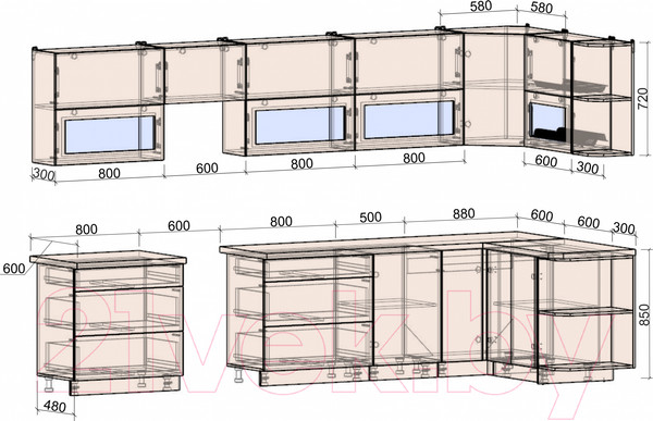 Изображение товара Кухонный гарнитур Интерлиния Мила Матте 1.5x3.6 Б правая (индиго/индиго глянец/кастилло темный)