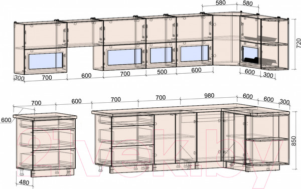 Изображение товара Кухонный гарнитур Интерлиния Мила Матте 1.5x3.7 Б правая (индиго/индиго глянец/кастилло темный)