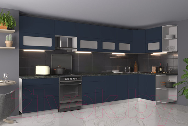 Изображение товара Кухонный гарнитур Интерлиния Мила Матте 1.5x3.9 Б правая (индиго/индиго глянец/кастилло темный)
