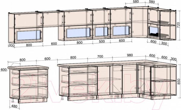 Изображение товара Кухонный гарнитур Интерлиния Мила Матте 1.5x3.9 Б правая (индиго/индиго глянец/кастилло темный)