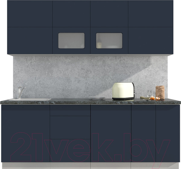 Изображение товара Кухонный гарнитур Интерлиния Мила Матте 2.2 А (индиго/индиго глянец/кастилло темный)
