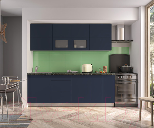 Изображение товара Кухонный гарнитур Интерлиния Мила Матте 2.2 А (индиго/индиго глянец/кастилло темный)