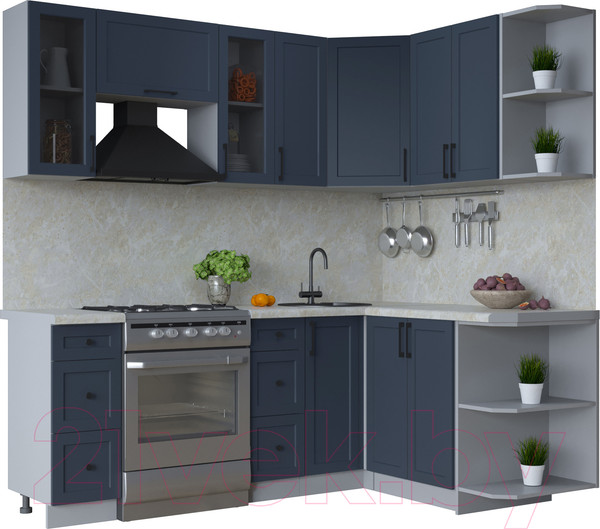 Изображение товара Кухонный гарнитур Интерлиния Тренд 1.5x2.1 правая (индиго/индиго/опал светлый)