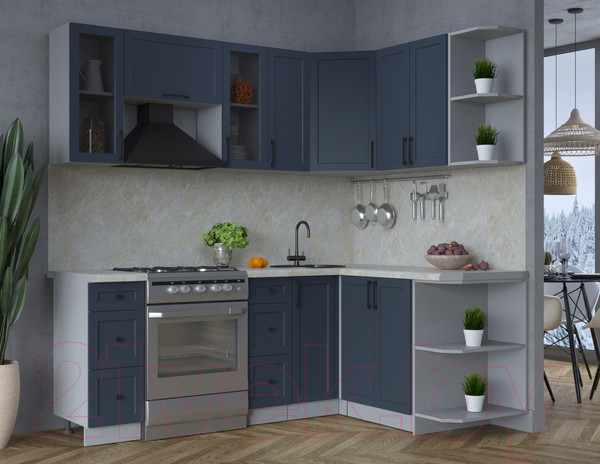 Изображение товара Кухонный гарнитур Интерлиния Тренд 1.5x2.1 правая (индиго/индиго/опал светлый)