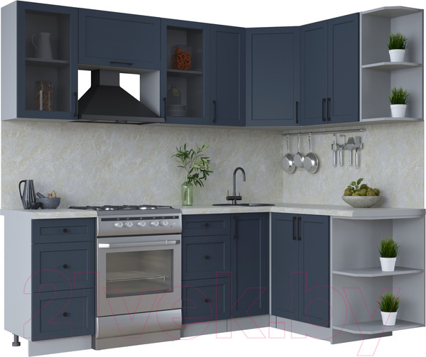 Изображение товара Кухонный гарнитур Интерлиния Тренд 1.5x2.3 правая (индиго/индиго/опал светлый)