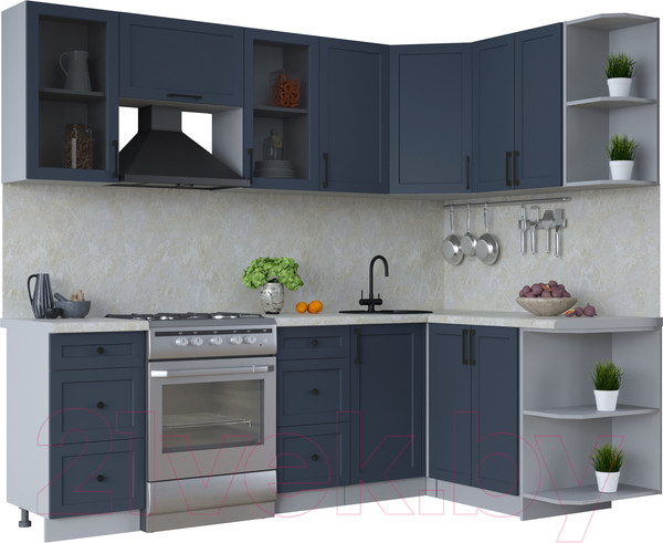 Изображение товара Кухонный гарнитур Интерлиния Тренд 1.5x2.4 правая (индиго/индиго/опал светлый)