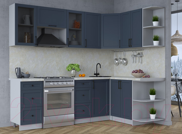 Изображение товара Кухонный гарнитур Интерлиния Тренд 1.5x2.4 правая (индиго/индиго/опал светлый)