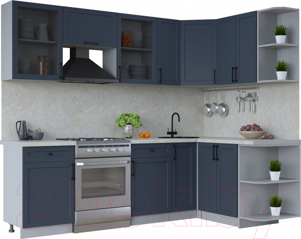 Изображение товара Кухонный гарнитур Интерлиния Тренд 1.5x2.5 правая (индиго/индиго/опал светлый)